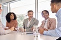 Happy busy diverse executive board business team at office meeting table. Royalty Free Stock Photo