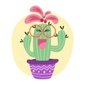 Happy cactus smiling. home plant decoration concept.