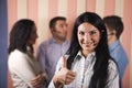 Happy call center woman giving thumbs up Royalty Free Stock Photo