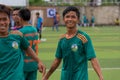 Happy cambodian football players after wining match