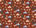 Happy Camper in forest. with animal and Equipment Weekend, vacation on nature. Seamless pattern Vector illustration Royalty Free Stock Photo