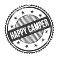 HAPPY CAMPER text written on black grungy round stamp