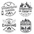 Happy camper. Vector. Concept for shirt or logo, print, stamp. Vintage design with lantern, camping tent, campfire Royalty Free Stock Photo