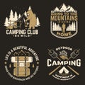 Happy camper. Vector. Concept for shirt or logo, print, stamp. Vintage design with lantern, camping tent, campfire Royalty Free Stock Photo