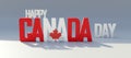Happy Canada day, Canadian National Holiday. red and white text and maple leaf isolated on white