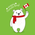 Happy Canada Day card polar bear scarf flag vector