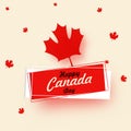 Happy Canada Day design with red maple leaves on beige background. Royalty Free Stock Photo