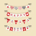 Happy Canada Day hanging buntings decoration icons set