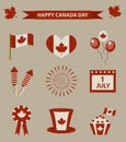 Happy Canada Day icon set, design elements, vintage style. July 1 National Day of Canada holiday collection of objects Royalty Free Stock Photo