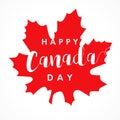 Happy Canada Day lettering on maple leaf greetings card