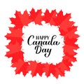 Happy Canada Day typography poster. Calligraphy hand lettering with red maple leaves frame. Vector template for Canadian holiday Royalty Free Stock Photo