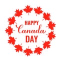 Happy Canada Day typography poster. Calligraphy hand lettering with red maple leaves frame. Vector template for Canadian Royalty Free Stock Photo