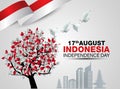 Happy independence Day Indonesia Vector Template Design Illustration. flag tree with flying pigeon
