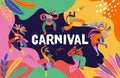 Happy Carnival, Brazil, South America Carnival with samba dancers and musicians. Festival and Circus event design with Royalty Free Stock Photo