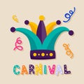 Happy Carnival. Jester hat. Carnival party banner. Vector illustration, flat design