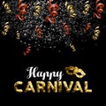 Happy carnival low poly gold mask with confetti Royalty Free Stock Photo