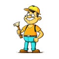 Happy carpenter handyman isolated on white background, he dressed work clothes. Classic worker, civil engineering Royalty Free Stock Photo