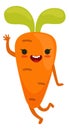 Happy carrot. Greeting character in funny cartoon style