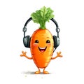 Happy carrot wearing headphone