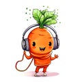 Happy carrot wearing headphone