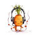 Happy carrot wearing headphone