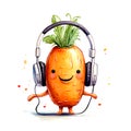 Happy carrot wearing headphone