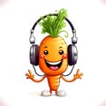 Happy carrot wearing headphone