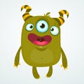 Happy cartoon alien monster with three eyes. Vector character. Big set of cartoon monsters. Royalty Free Stock Photo