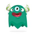 Happy cartoon alien monster with three eyes. Vector character. Big set of cartoon monsters. Royalty Free Stock Photo