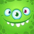 Happy cartoon alien with three eyes. Vector Halloween monster avatar. Royalty Free Stock Photo