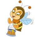 Happy cartoon bee with honey