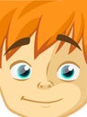 Happy cartoon boy face. Vector illustration of a little kid face avatar. Portrait of a boy smiling.