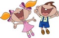 Happy cartoon boy and girl jumping in the air vector Royalty Free Stock Photo