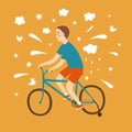 Happy cartoon boy learning to ride a bicycle Royalty Free Stock Photo