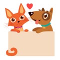 Happy Cartoon Cat And Dog Friendship. Best Friends. Royalty Free Stock Photo