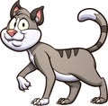 Happy gray cartoon cat walking