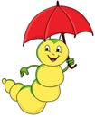 Happy cartoon caterpillar with umbrella isolated with white background Royalty Free Stock Photo