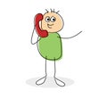 Happy cartoon character chatting on a red phone