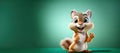 happy cartoon character chipmunk on green isolated background with a copy space