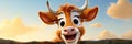 happy cartoon character cow on background with a copy space