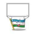 Happy cartoon character flag uzbekistan Scroll raised up board