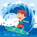 Happy Cartoon Character Surfing At Sea