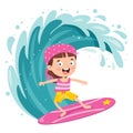 Happy Cartoon Character Surfing At Sea