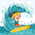 Happy Cartoon Character Surfing At Sea