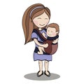 Happy cartoon characters, mother carrying a child