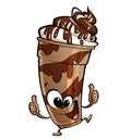 Happy cartoon chocolate milkshake making a thumbs up gesture