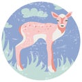 Happy cartoon Christmas deer flat icon. Reindeer art flat illustration.