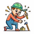 Happy cartoon construction worker hammering Royalty Free Stock Photo