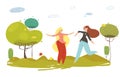 Happy Cartoon Craft Woman Rest on Nature Vector