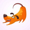 Happy cartoon dog having fun and doing yoga. Vector illustration.